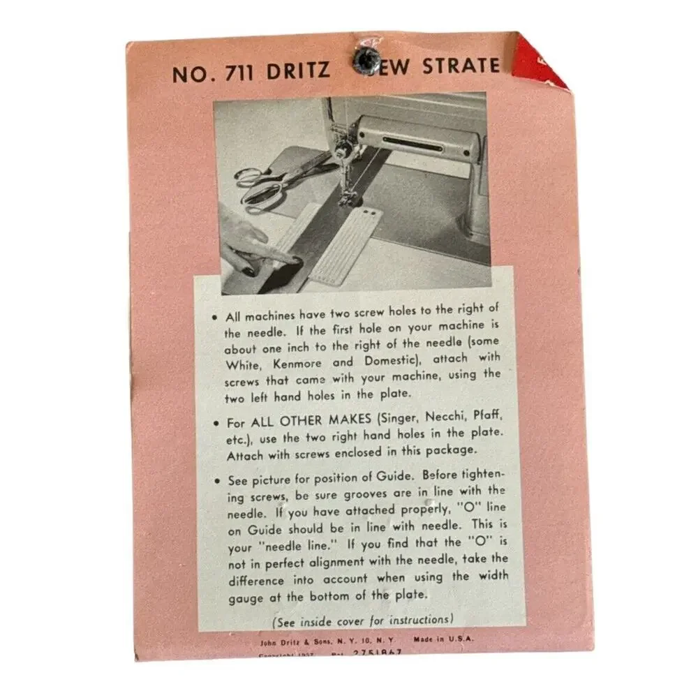 Dritz Sew Strate Green Plastic Sewing Guide VTG 1957 Instructions Pleats Darts